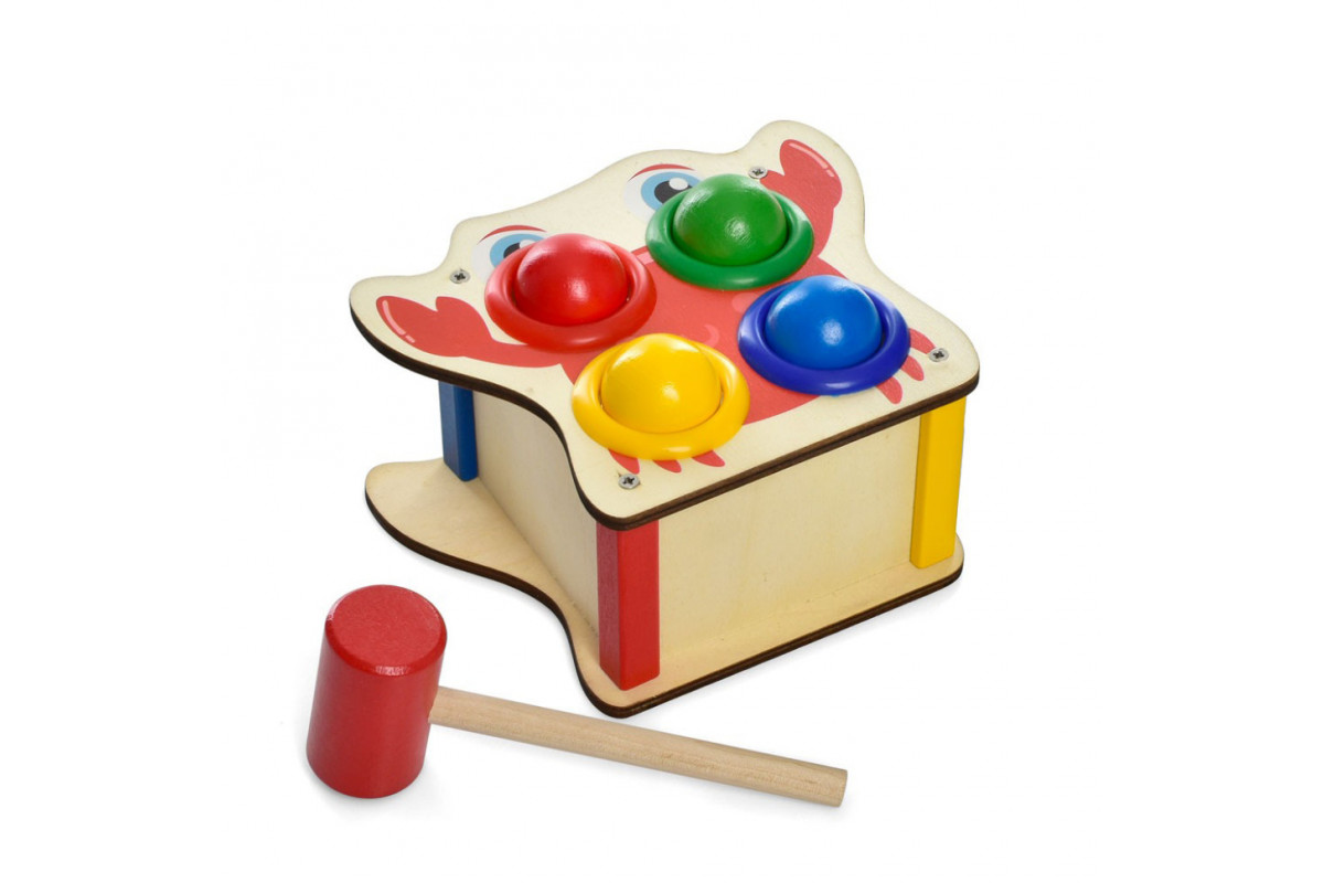 Деревянная игрушка стукачка "Крабик" MD 1682B, молоток