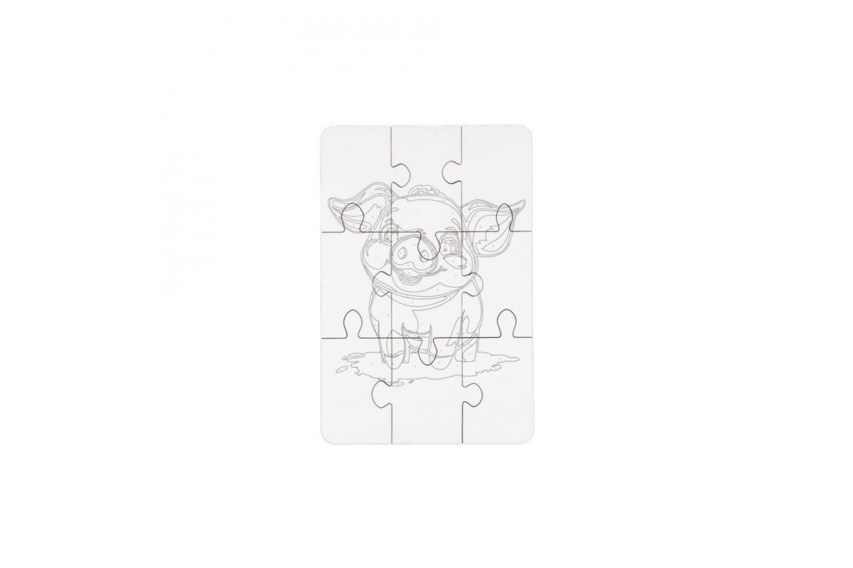 Деревянный пазл-раскраска А5 "Поросенок" Puz-22939 кисточка, краски, клейкая пленка