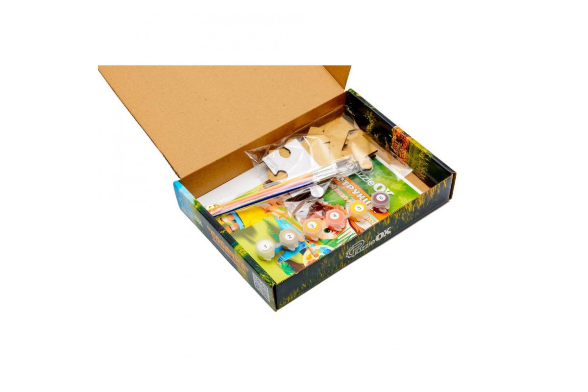 Деревʼяний пазл-розмальовка А5 "Собачка" Puz-22940 пензлик, фарби, клейка плівка