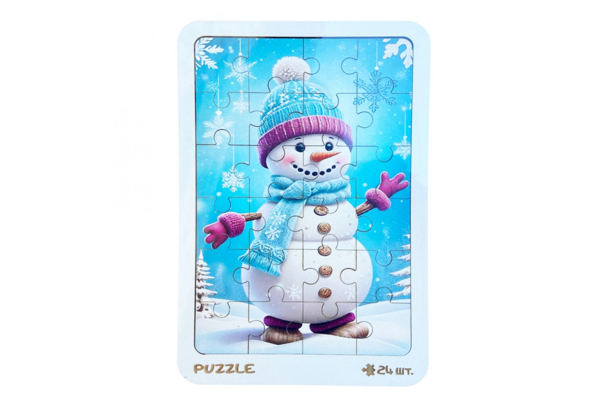 Новогодний пазл-вкладыш "Снеговик в перчатках" 3240-19-002, 16х22 см