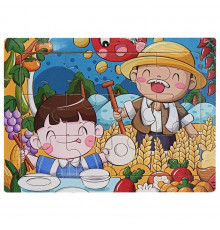 Дитячий дерев'яний пазл-вкладиш "На дачі  у діда" MD 1343-10, 12 елементів 15 х 11 х 0,4 см