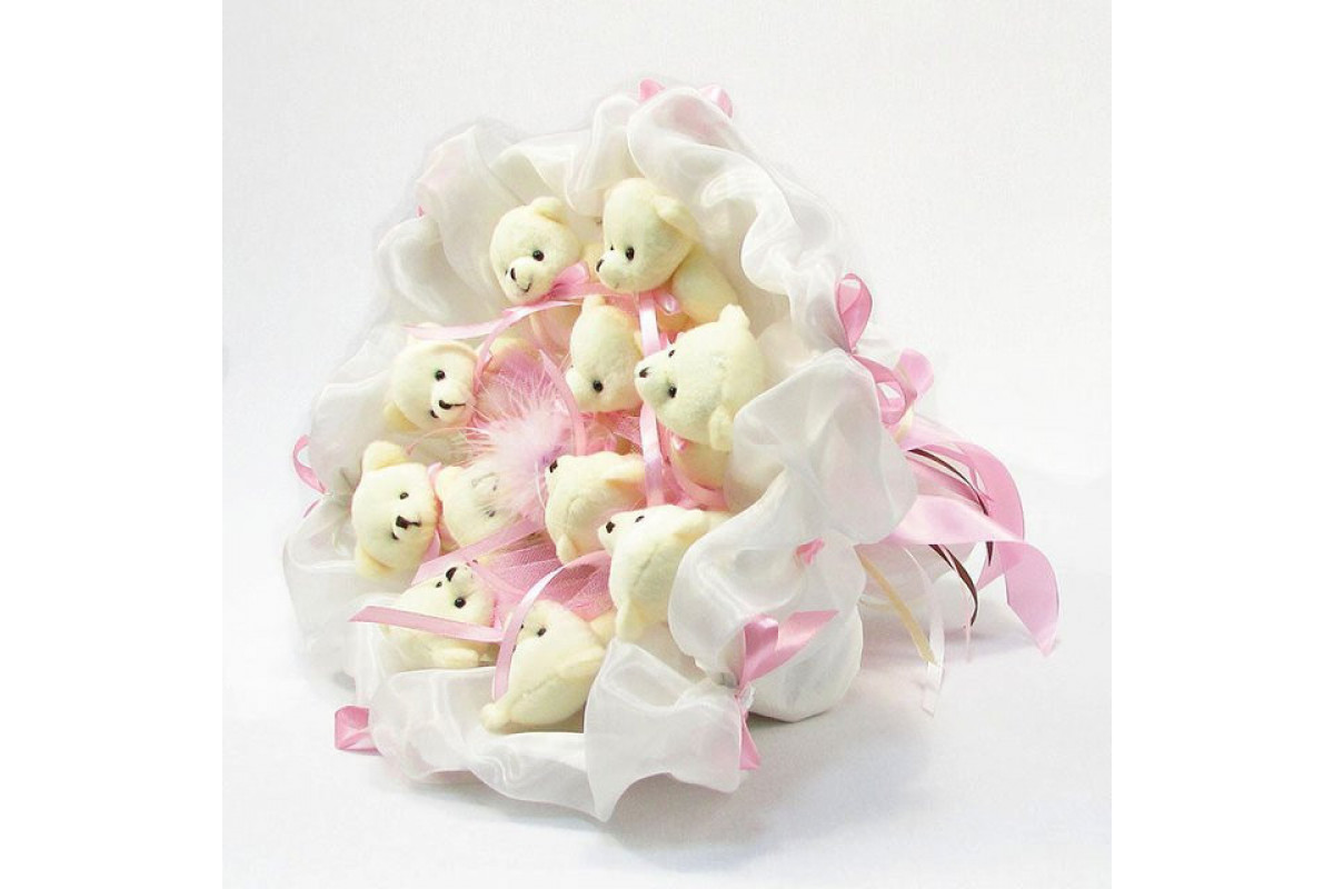 Букет з м'яких іграшок 11 ведмедиків 5286IT біло-рожевий
