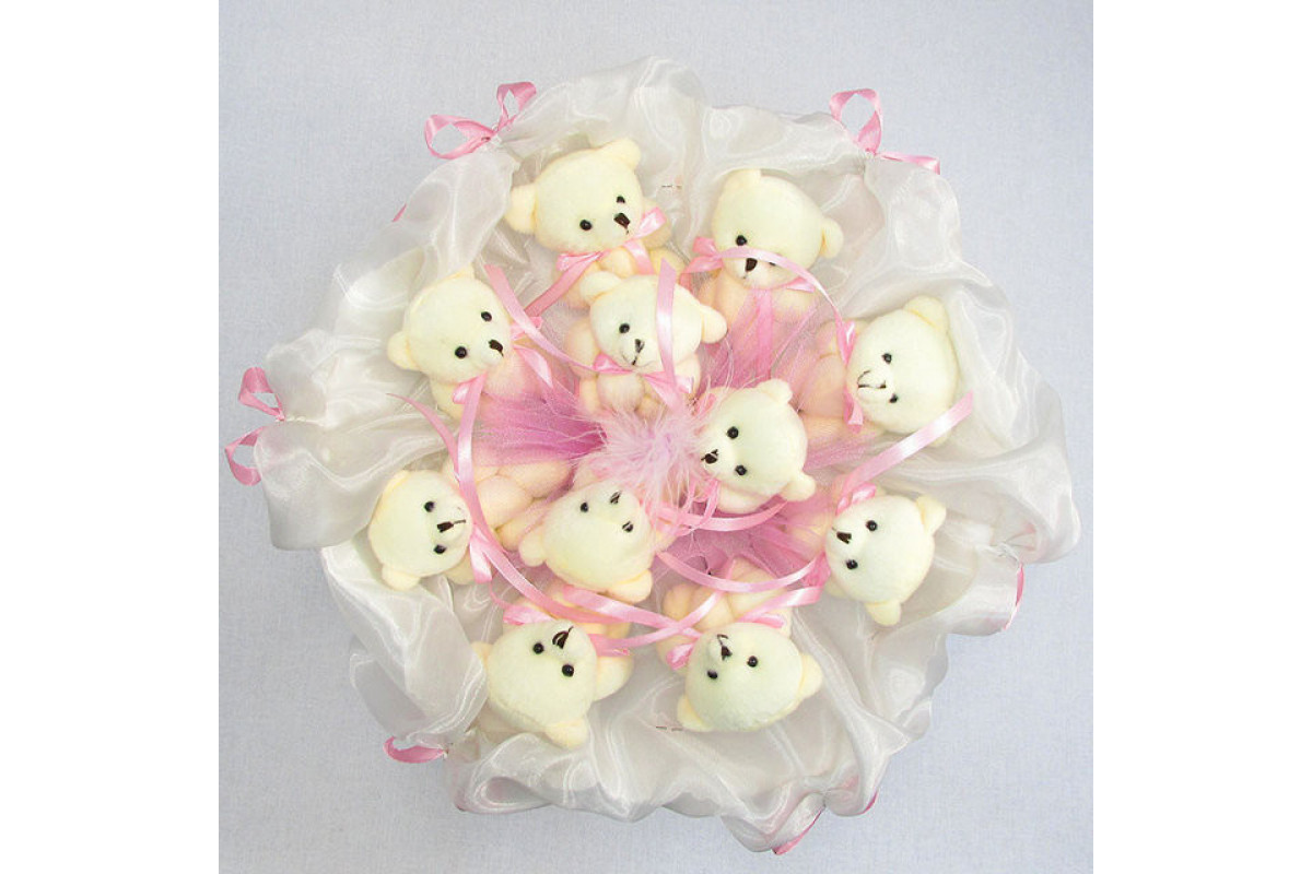 Букет з м'яких іграшок 11 ведмедиків 5286IT біло-рожевий