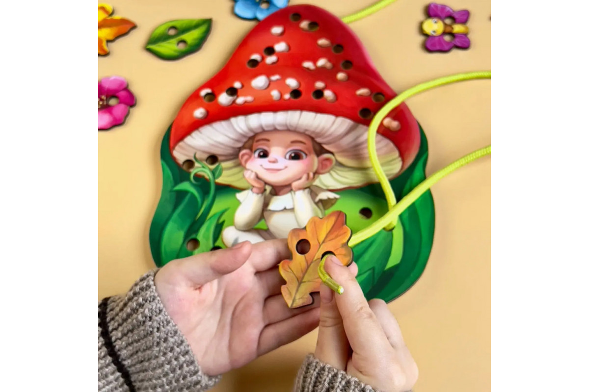 Дерев'яна шнурівка "Мухоморчик" Ubumblebees (ПСД132) PSD132