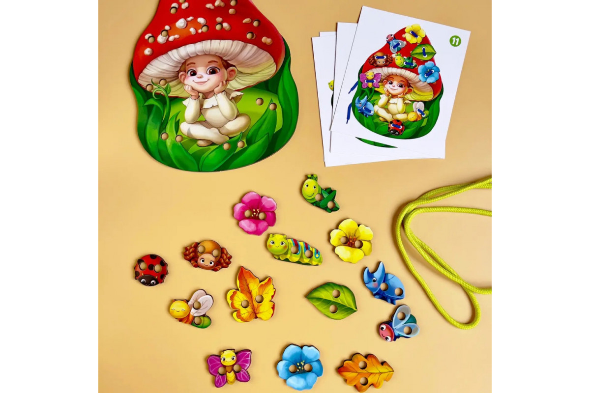 Дерев'яна шнурівка "Мухоморчик" Ubumblebees (ПСД132) PSD132