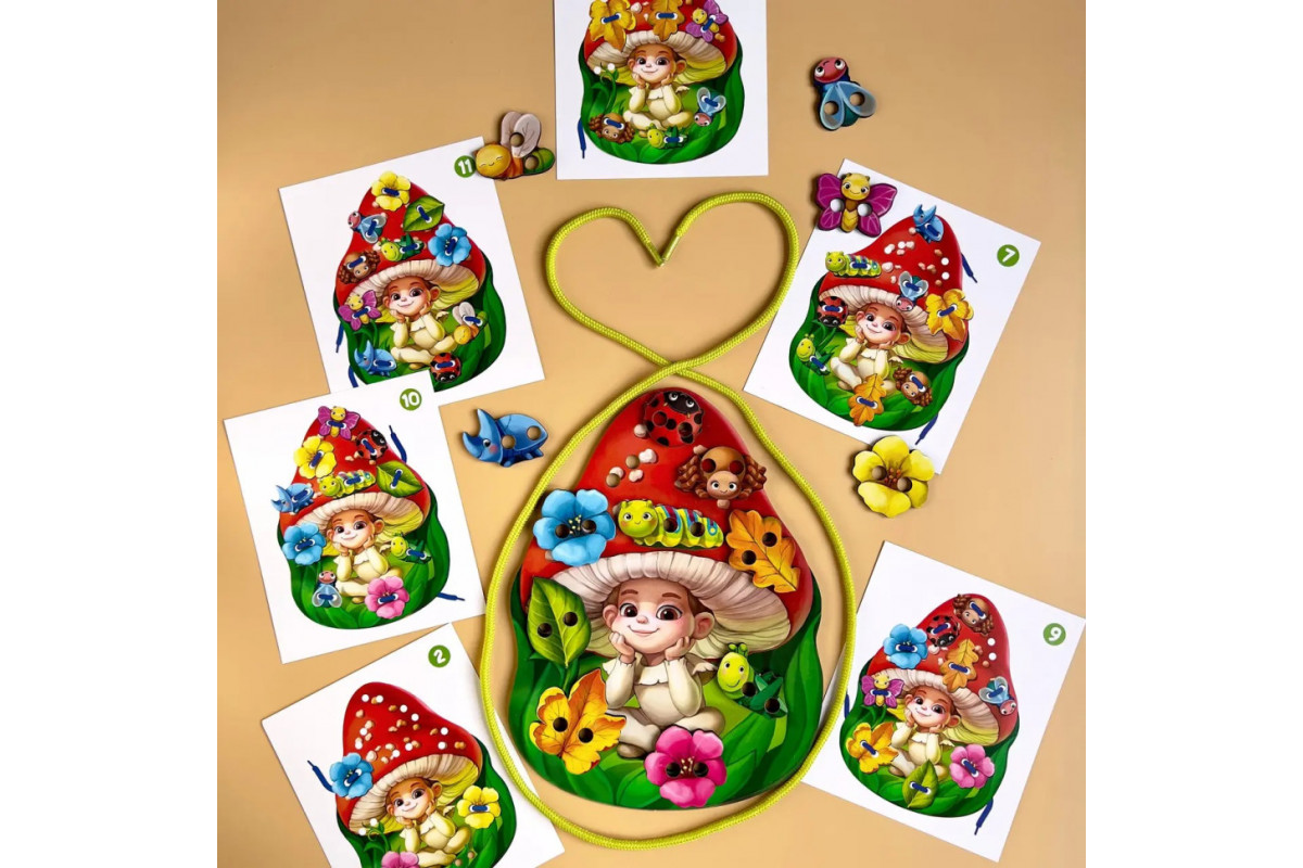 Дерев'яна шнурівка "Мухоморчик" Ubumblebees (ПСД132) PSD132