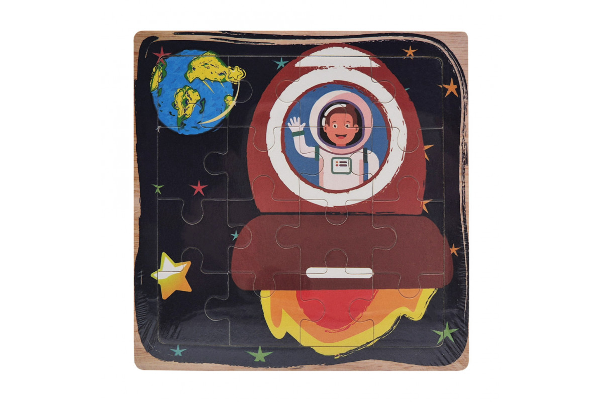 Деревянный пазл-вкладыш Космонавт в ракете 73260-15, 16 деталей