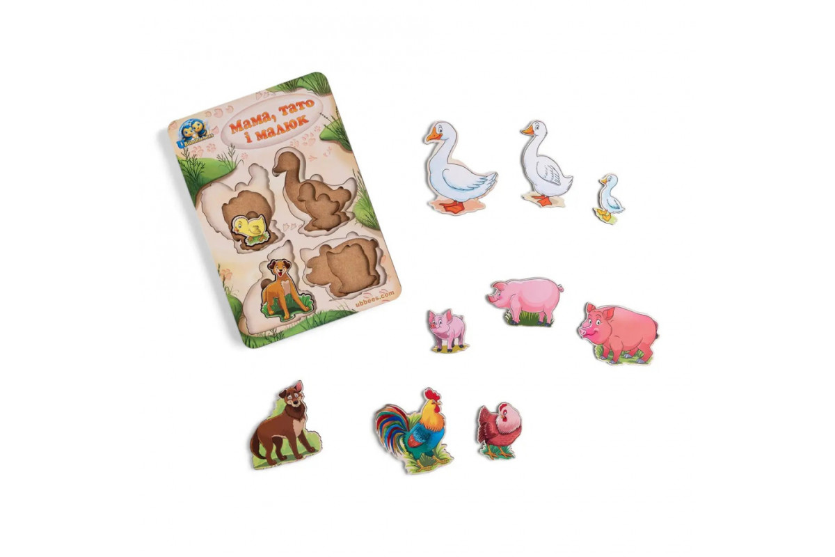 Деревянный пазл-вкладыш "Семья-домашние животные-2" Ubumblebees (ПСФ003) PSF003 больше-меньше