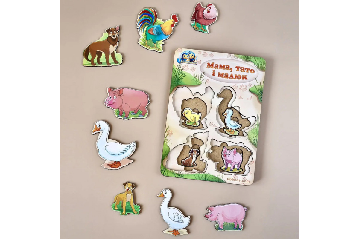 Деревянный пазл-вкладыш "Семья-домашние животные-2" Ubumblebees (ПСФ003) PSF003 больше-меньше