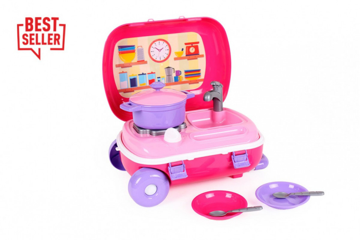 Игрушечная кухня с набором посуды 6061TXK в чемодане
