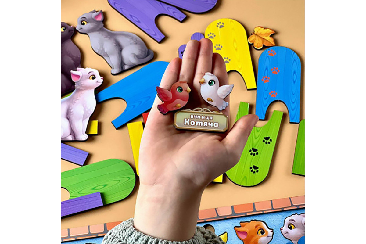Дерев'яна гра з картками "Котики за парканом" Ubumblebees (ПСФ150) PSF150, 51 деталь і 14 карток