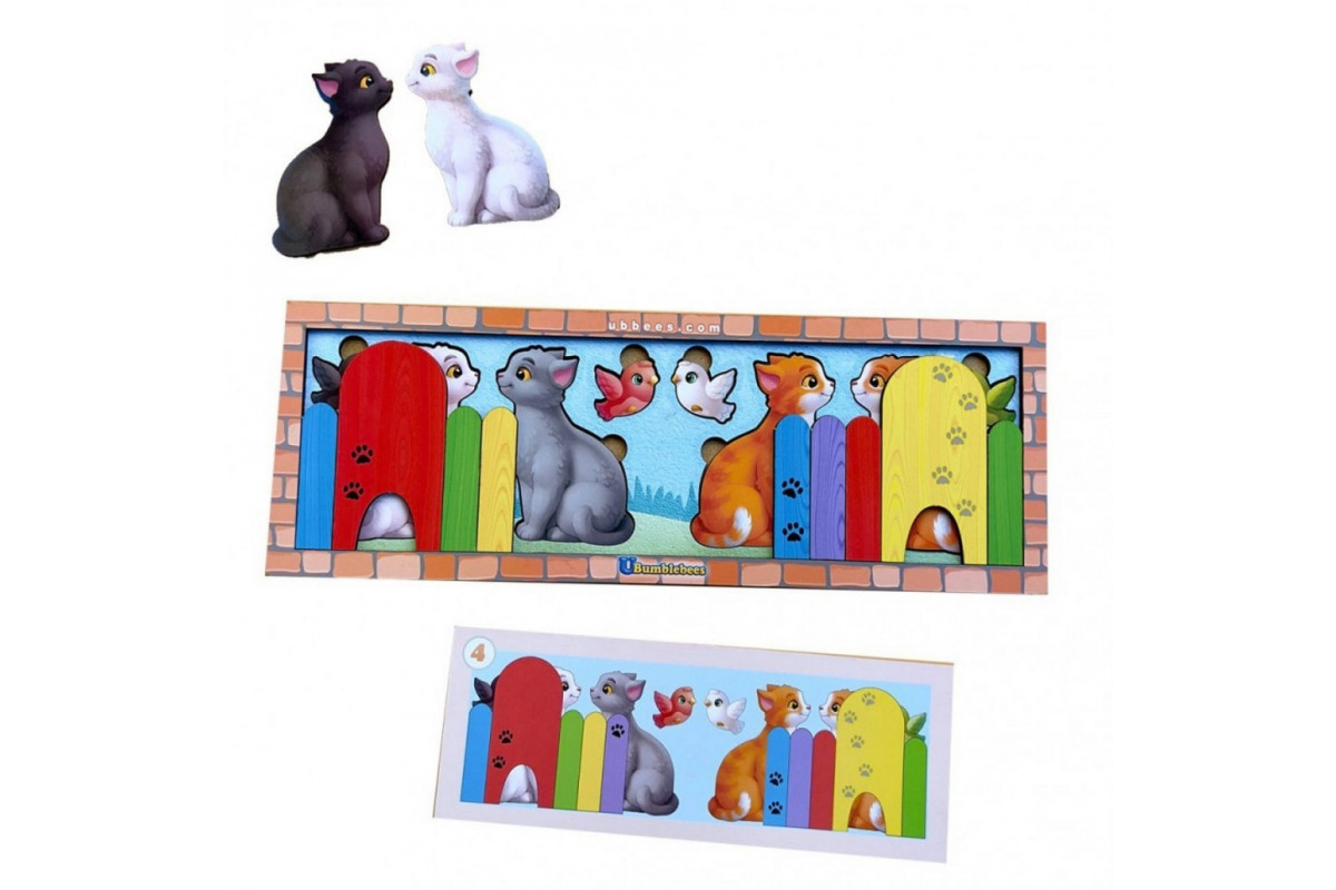 Дерев'яна гра з картками "Котики за парканом" Ubumblebees (ПСФ150) PSF150, 51 деталь і 14 карток