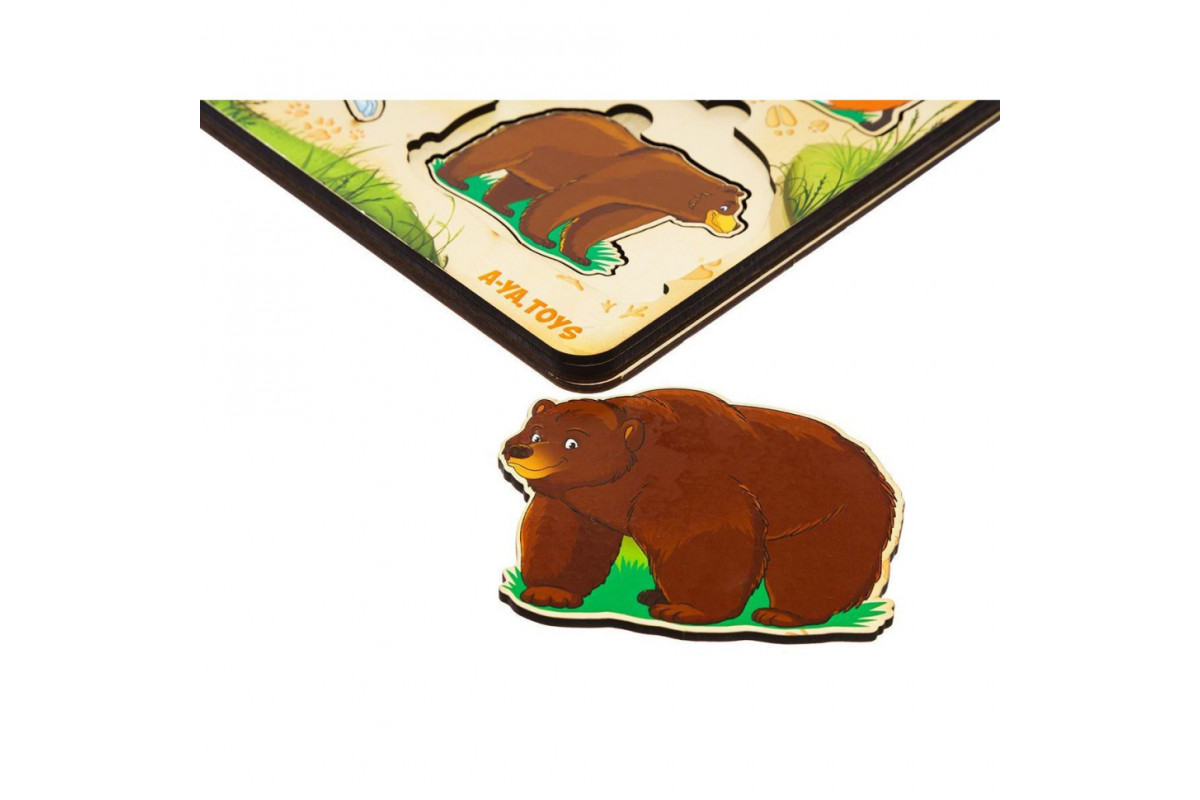 Деревянный пазл-вкладыш "Семья-дикие животные" Ubumblebees (ПСД078) PSD078 больше-меньше