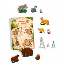 Деревянный пазл-вкладыш "Семья-дикие животные" Ubumblebees (ПСД078) PSD078 больше-меньше