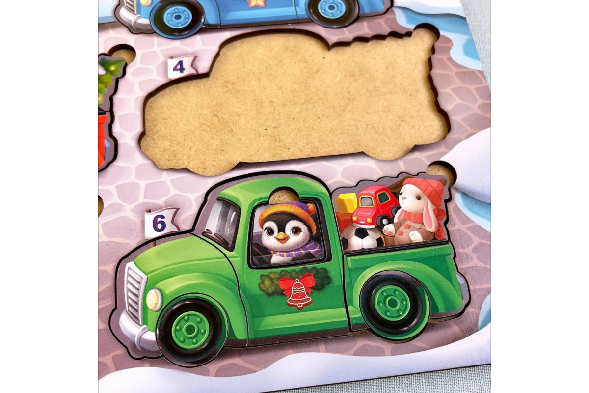 Дерев'яна гра з картками "Тварини на машинках" Ubumblebees (ПСФ132) PSF132, 42 деталі і 12 карток