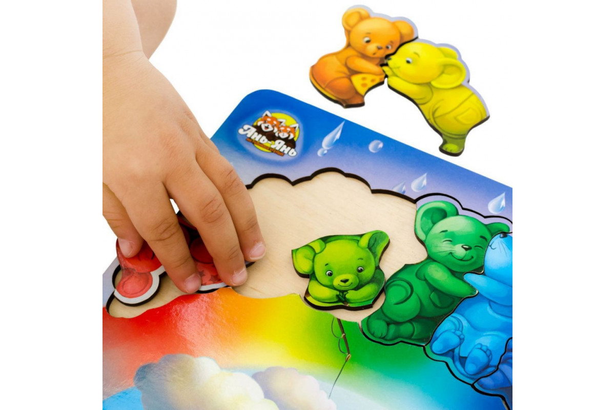 Деревянный пазл-вкладыш "Мишки" Ubumblebees (ПСД121) PSD121 цвета радуги