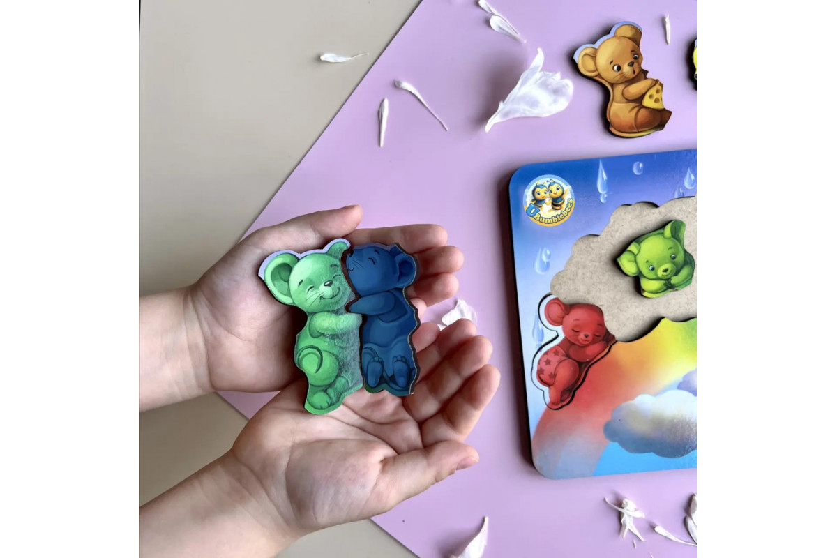 Деревянный пазл-вкладыш "Мишки" Ubumblebees (ПСД121) PSD121 цвета радуги