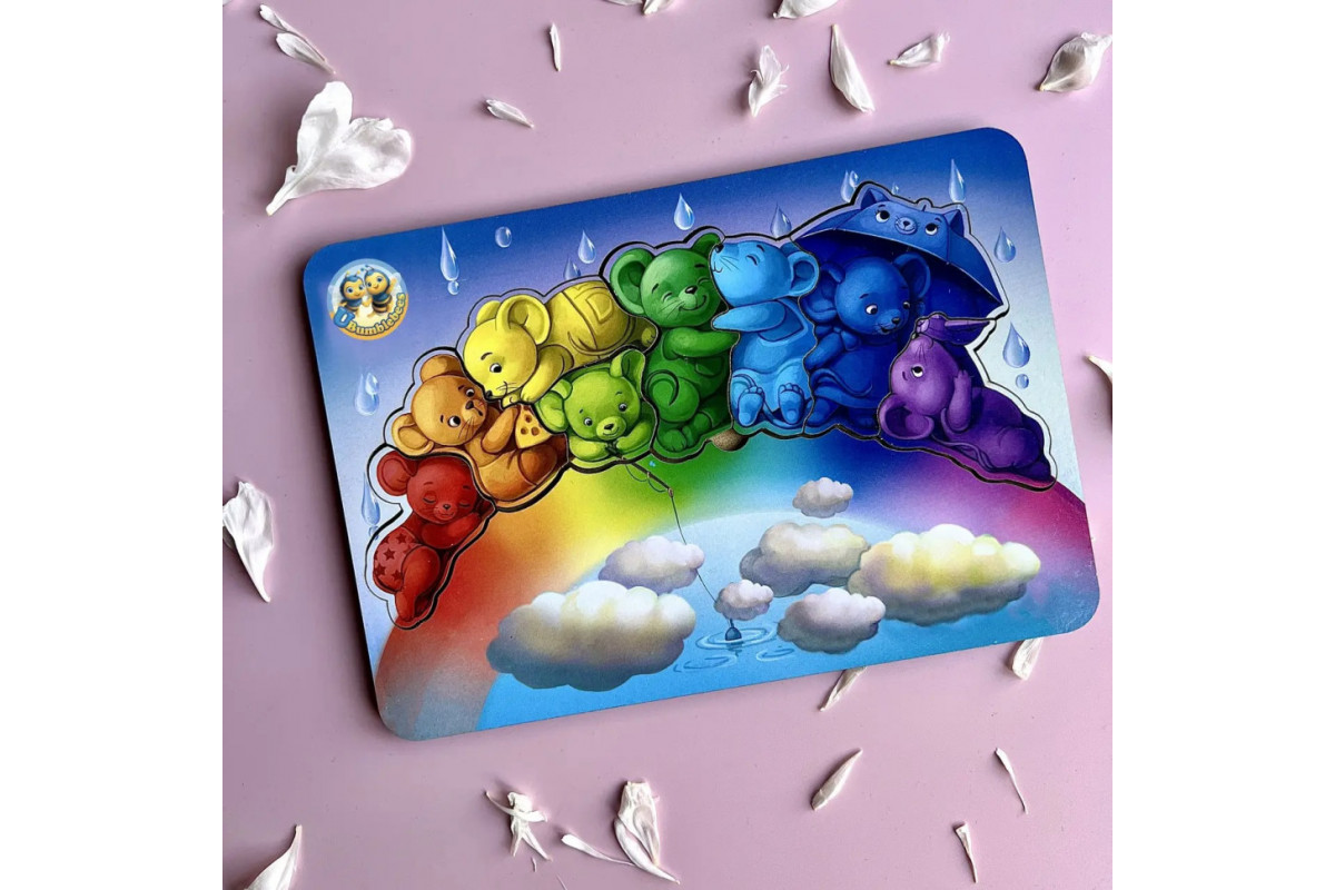 Деревянный пазл-вкладыш "Мишки" Ubumblebees (ПСД121) PSD121 цвета радуги