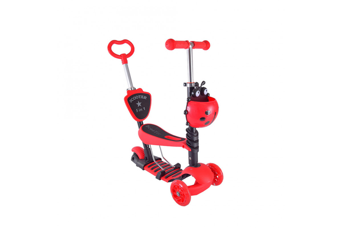 Детский самокат с родительской ручкой Bambi SC20139 колеса PU со светом Красный