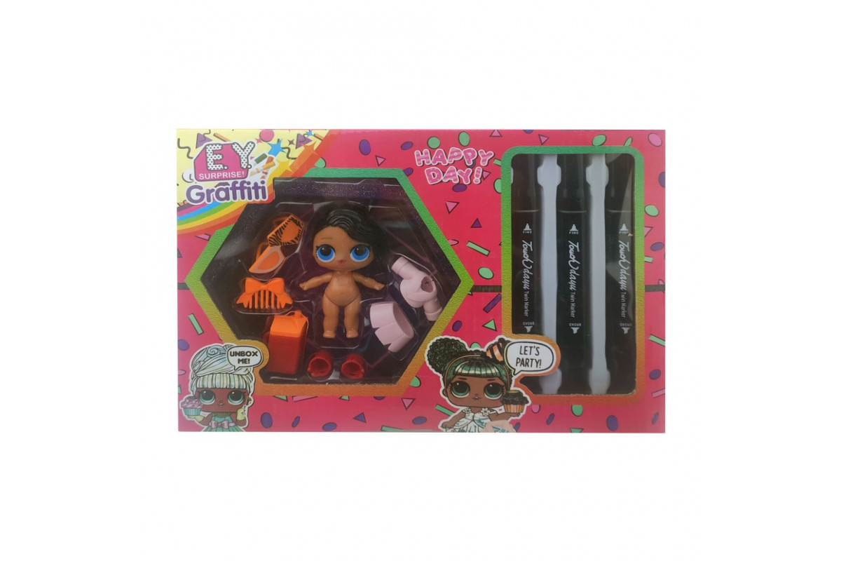 Детская кукла "L.Q.L" EY2413 с маркерами Брюнетка в розовом платье