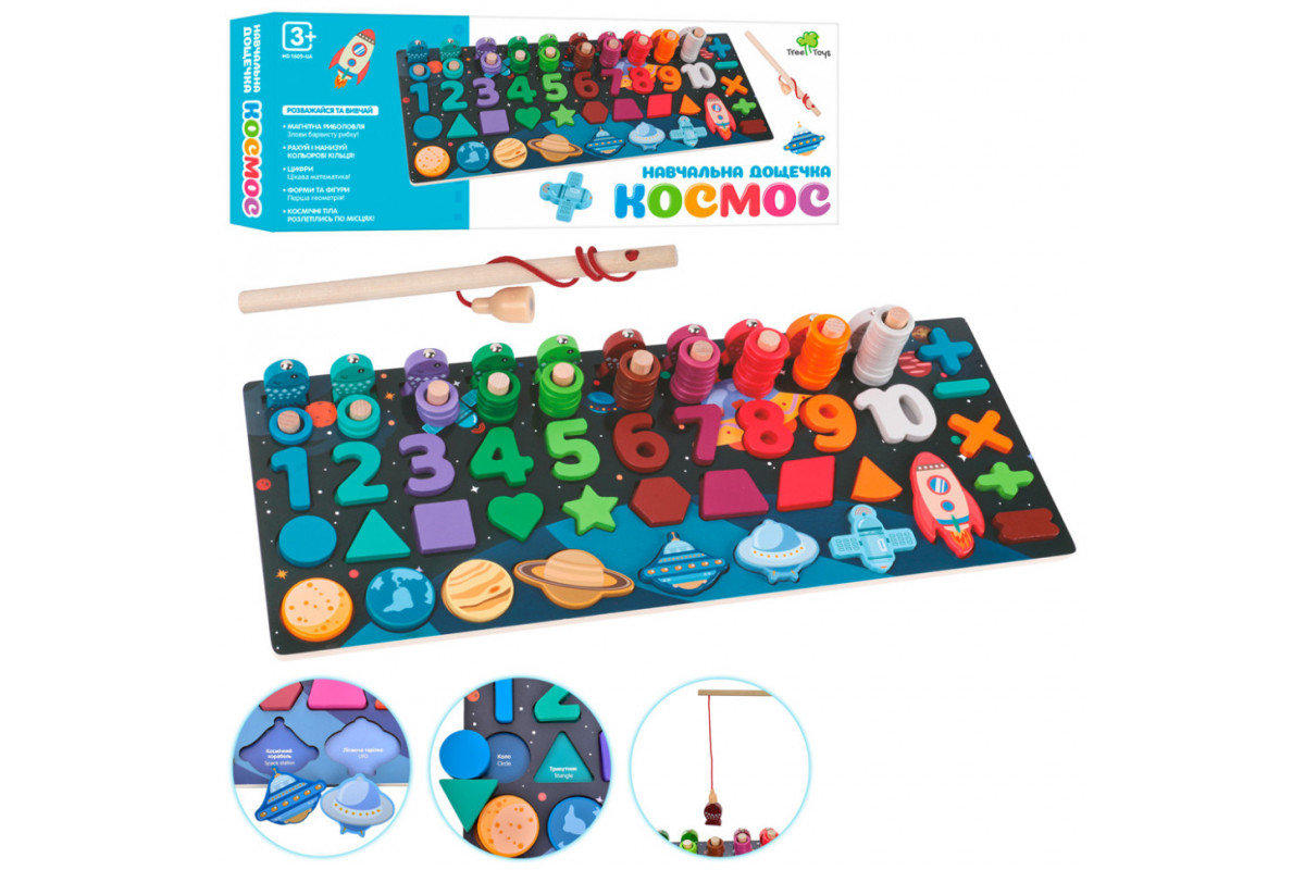 Деревянная игрушка Центр развивающий MD 1609-UA цифр, фигуры, слова укр/анг