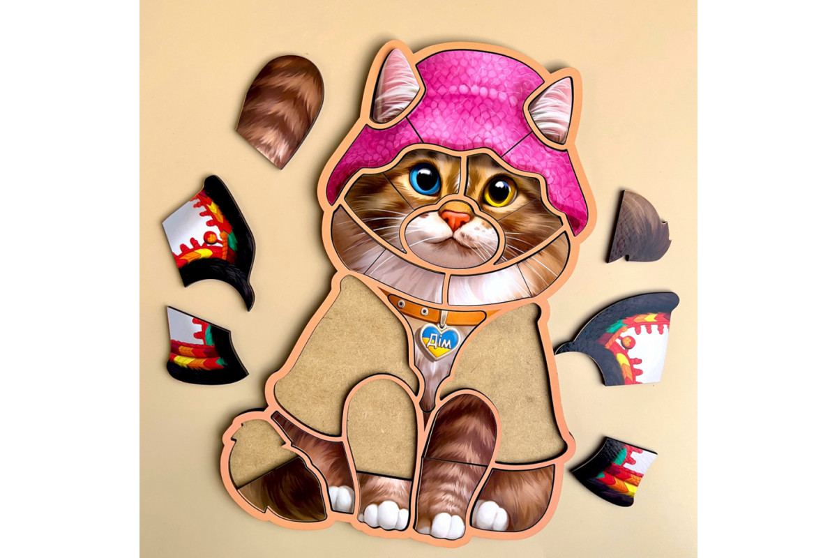 Дерев'яний контурний пазл "Український котик" Ubumblebees (ПСФ136) PSF136 контурний