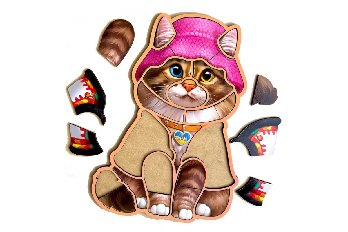 Дерев'яний контурний пазл "Український котик" Ubumblebees (ПСФ136) PSF136 контурний