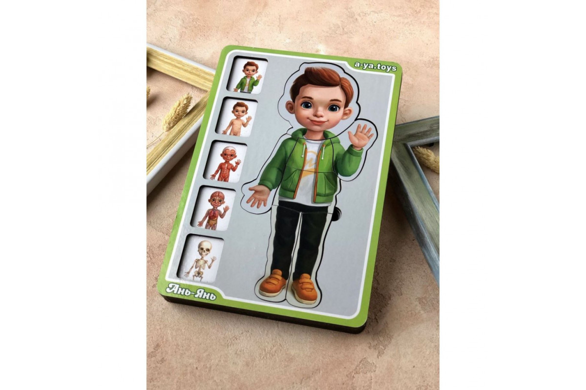 Дерев'яний пазл-вкладиш "Анатомія людини – хлопчик" Ubumblebees (ПСФ026) PSF026 будова тіла