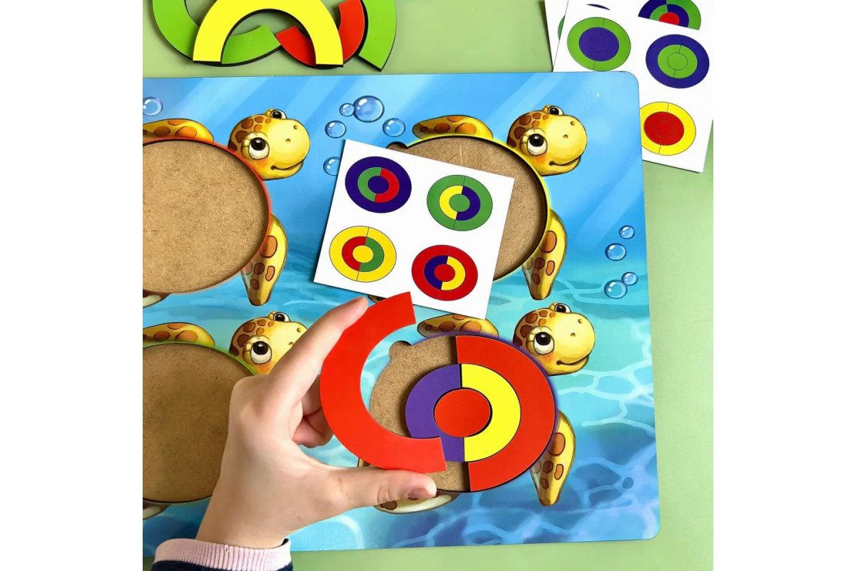 Деревянный пазл-сортер "Черепашки - цвета" Ubumblebees (ПСД138) PSD138 с заданиями