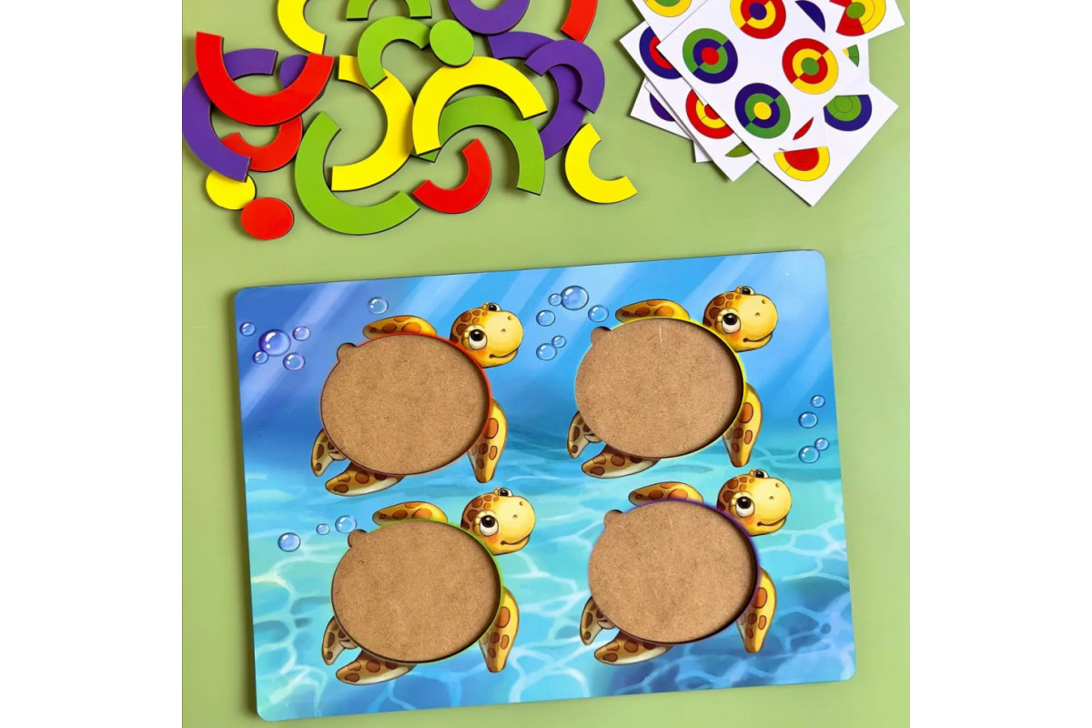 Деревянный пазл-сортер "Черепашки - цвета" Ubumblebees (ПСД138) PSD138 с заданиями