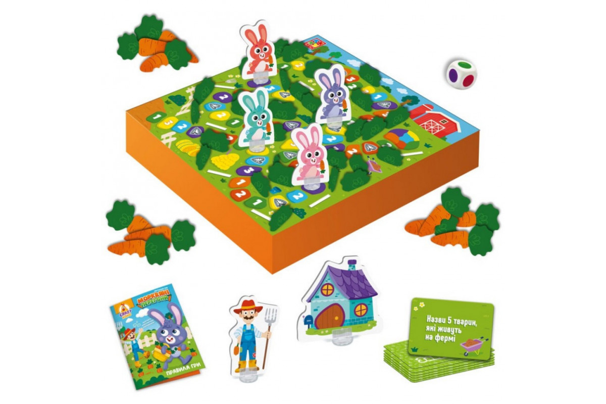 Настольная игра "Морковные гонки" VT8055-33 игровое поле, 40 морковок, 4 зайчика