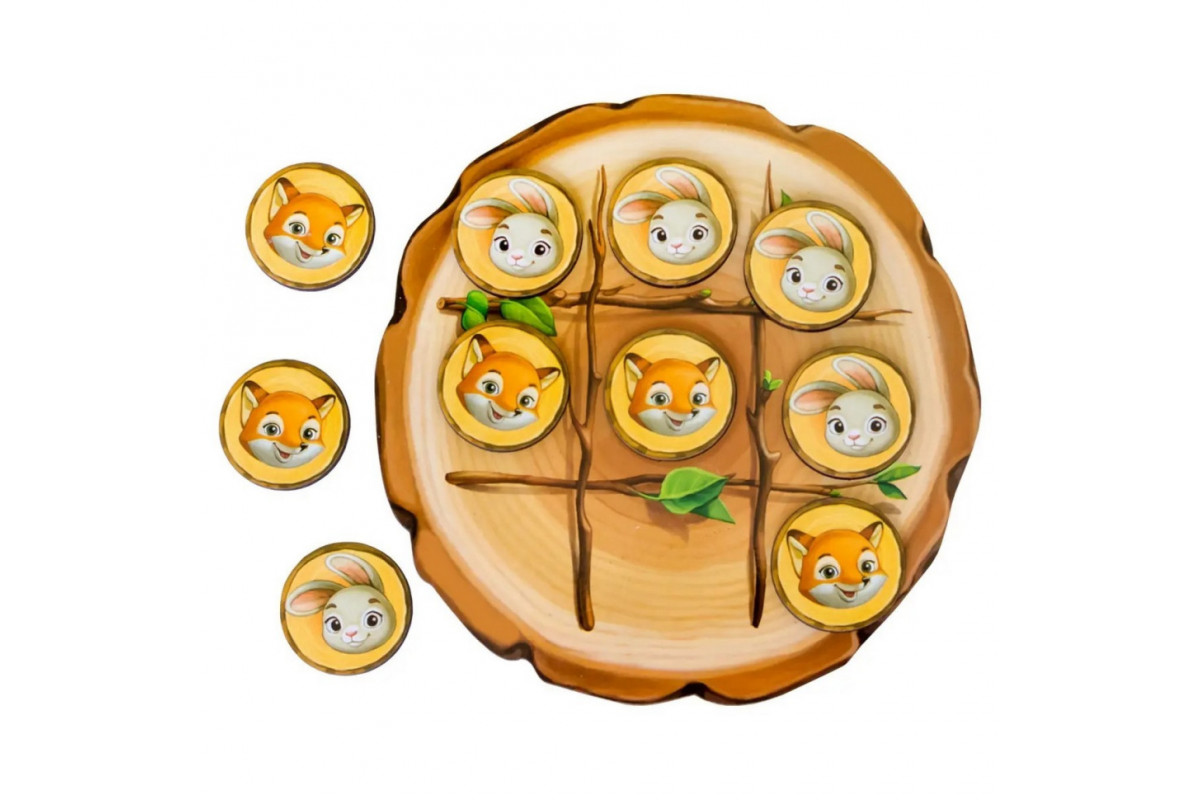 Дерев'яна настільна гра "Хрестики-нулики" Ubumblebees (ПСД158) PSD158 зайчик і лисичка