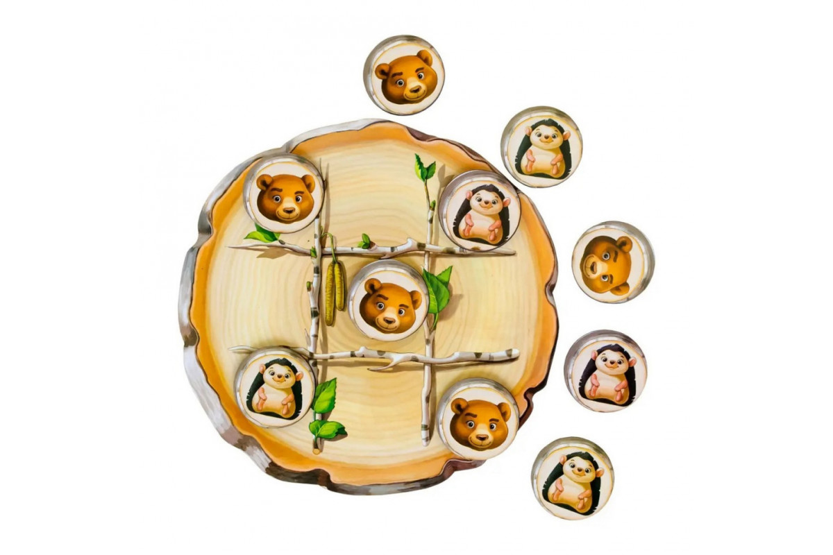 Дерев'яна настільна гра "Хрестики-нулики" Ubumblebees (ПСД159) PSD159 їжачок та ведмідь