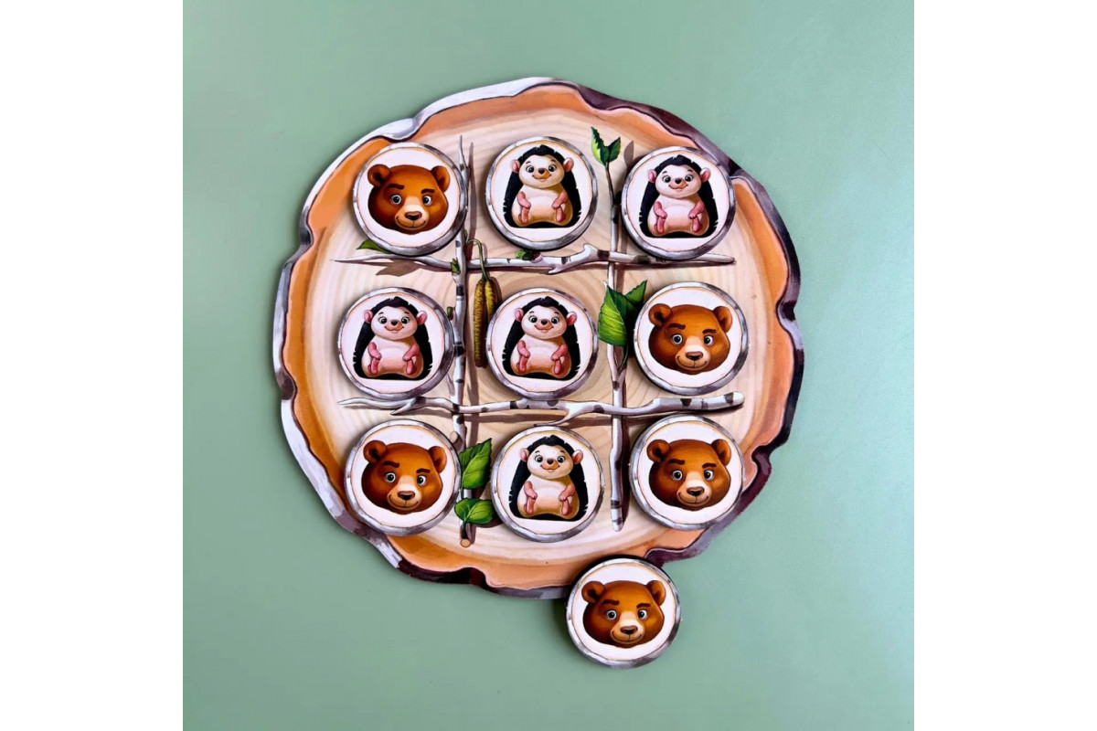 Дерев'яна настільна гра "Хрестики-нулики" Ubumblebees (ПСД159) PSD159 їжачок та ведмідь