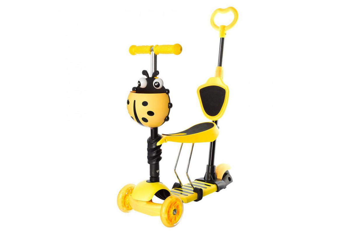 Самокат детский 3-х колесный SC20139(Yellow) с родительской ручкой