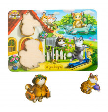 Деревянный пазл-вкладыш "Котики - 1" Ubumblebees (ПСД140) PSD140 с домиком