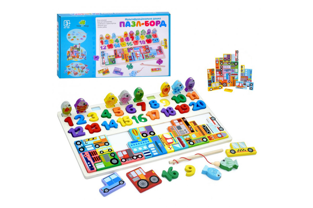Деревянная игрушка Центр развивающий "Пазл-борд" MD 1981 цифры, фигурки