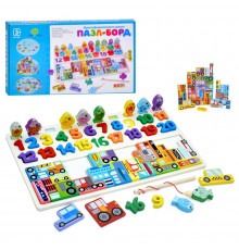 Деревянная игрушка Центр развивающий "Пазл-борд" MD 1981 цифры, фигурки