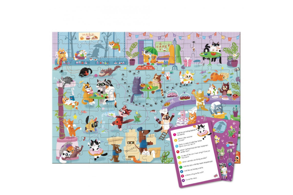 Детский пазл Ищи и находи "Кошачье кафе" 300667, 100 элементов