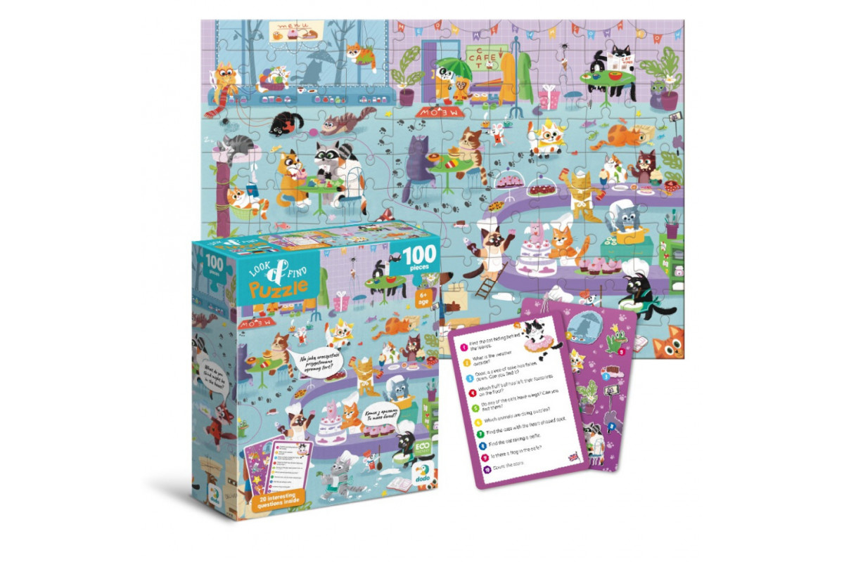 Детский пазл Ищи и находи "Кошачье кафе" 300667, 100 элементов