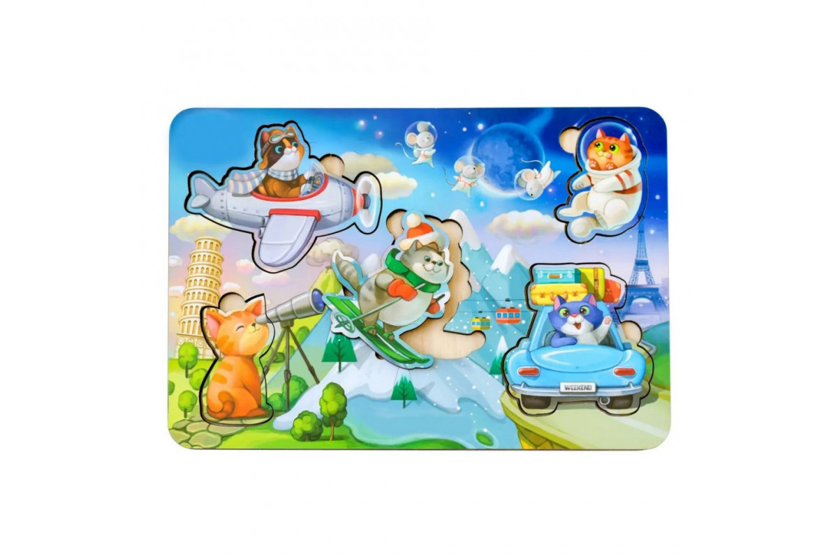 Дерев'яний пазл-вкладиш "Котики - 2" Ubumblebees (ПСД143) PSD143 з космонавтом