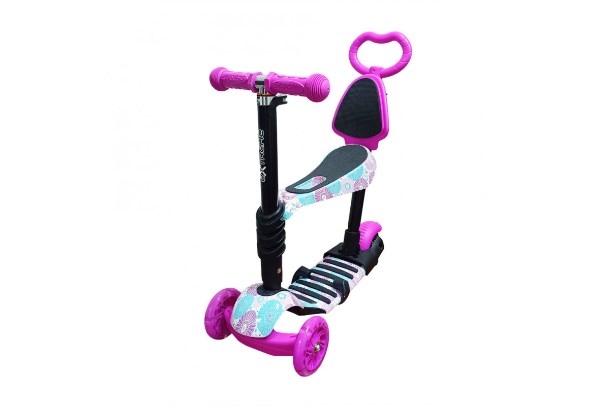 Детский самокат 4-х колесный 5 в 1 SC20482(Pink-1) колеса со светом