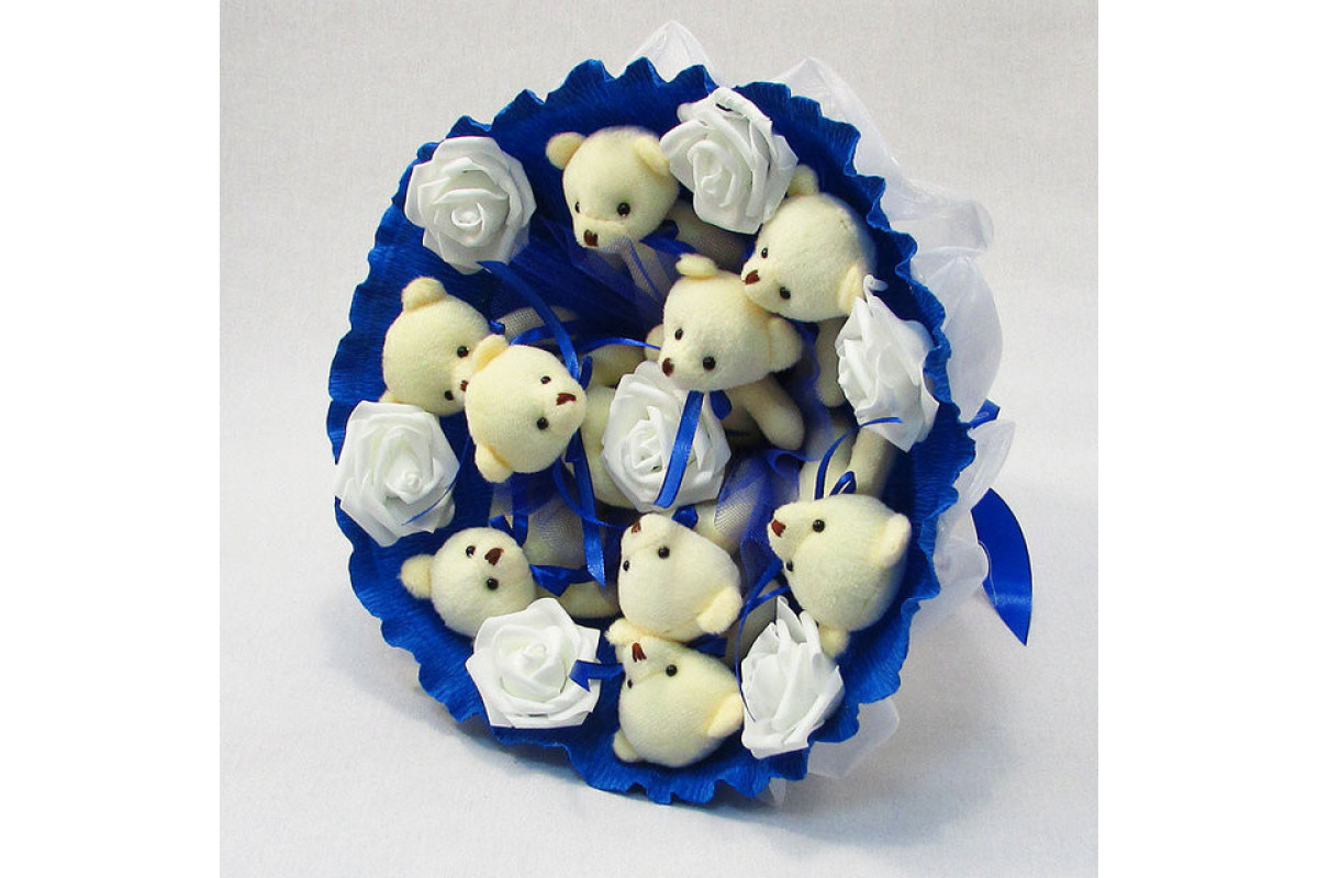 Букет з м'яких іграшок 9 ведмедиків 5339IT синій