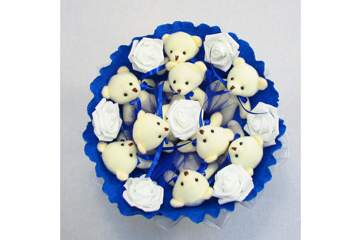 Букет з м'яких іграшок 9 ведмедиків 5339IT синій