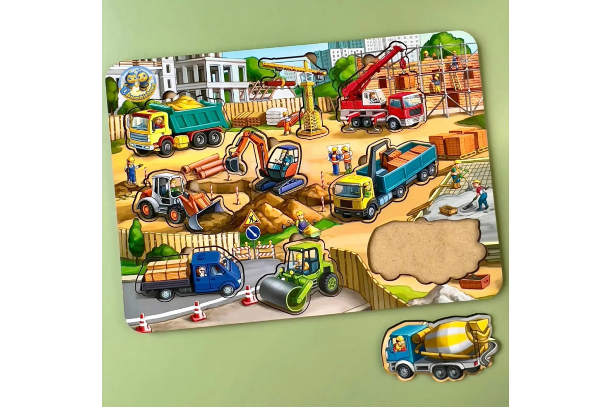 Дерев'яний пазл-вкладиш "Будівельний майданчик" Ubumblebees (ПСД123) PSD123, 9 елементів