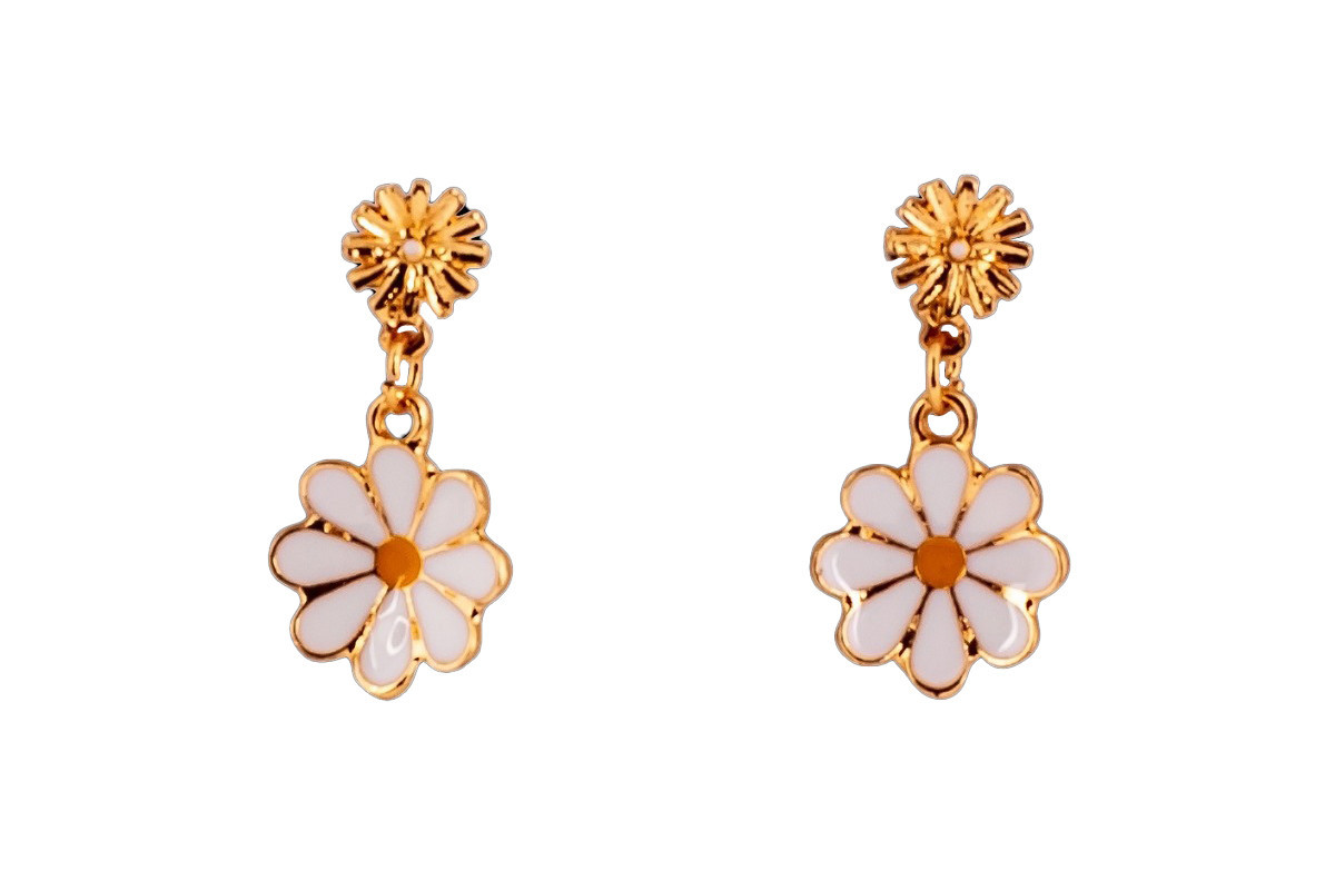 Детские серьги "Fashion ромашки" T24626 бело-желтый