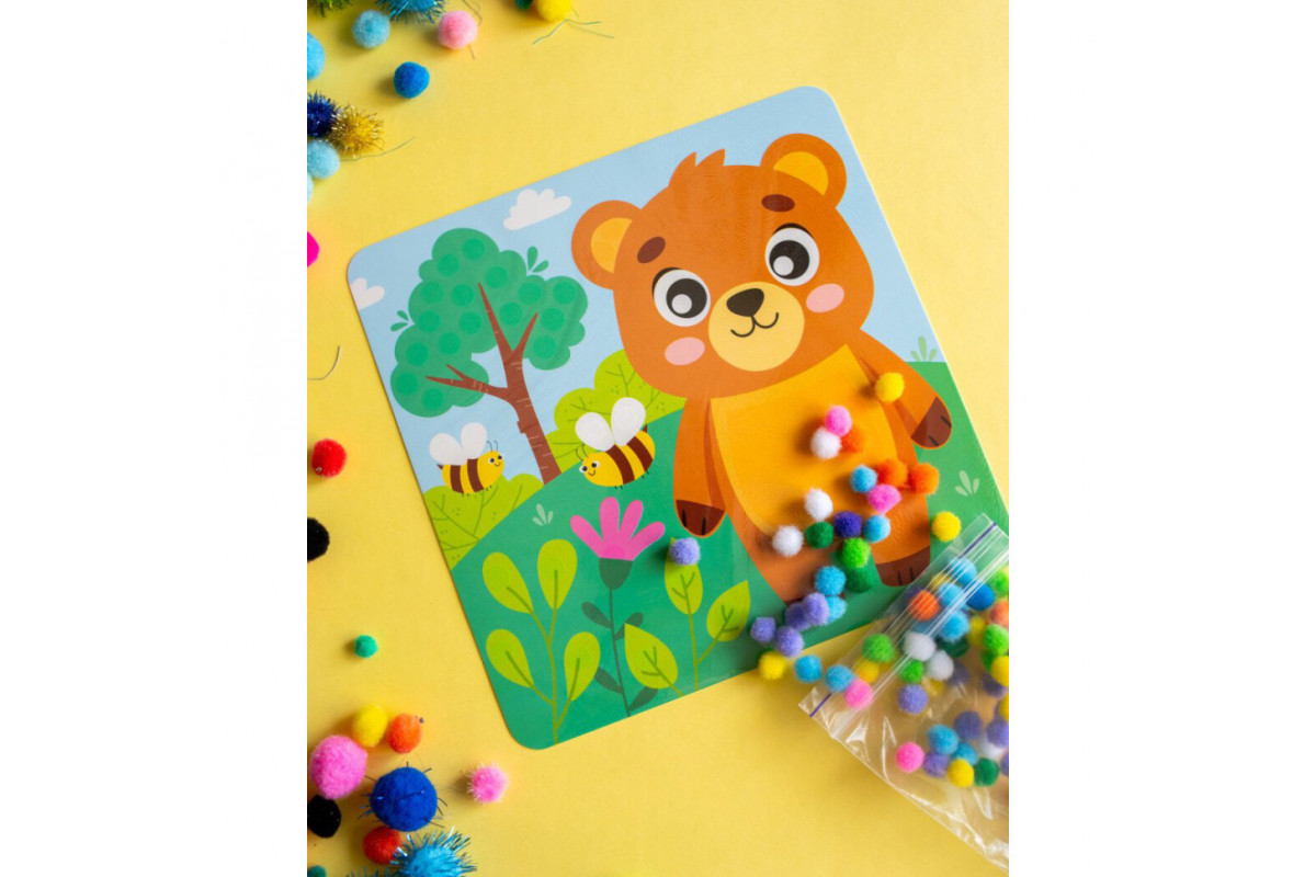 Набір для творчості Ведмідь Pompon Art 10100692, 100 помпонів та розмальовка