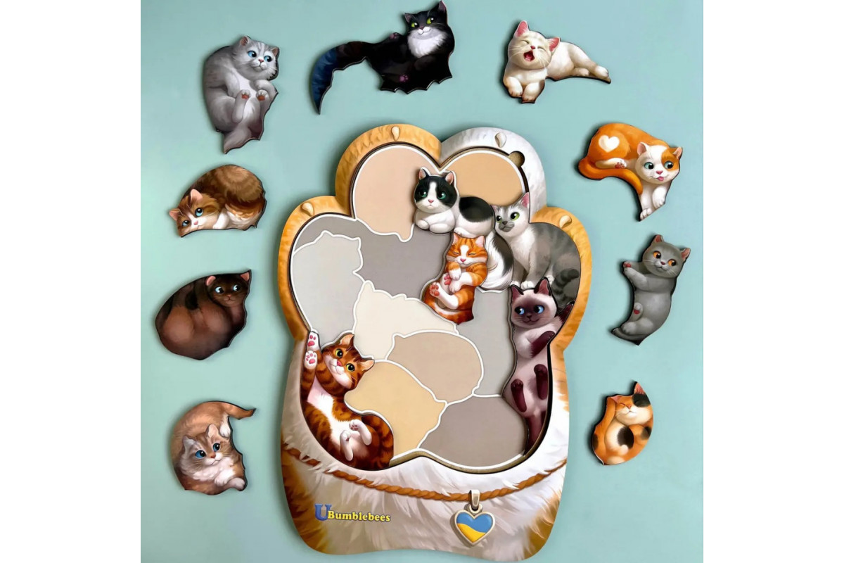 Деревянный пазл-вкладыш "Котики-муркотики" Ubumblebees (ПСФ133) PSF133