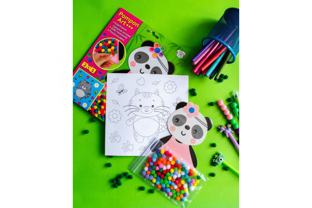 Набір для творчості Панда Pompon Art 10100691, 100 помпонів та розмальовка