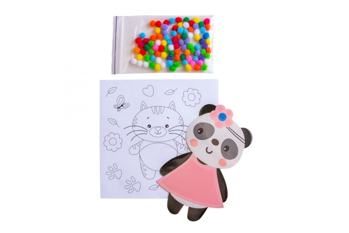 Набір для творчості Панда Pompon Art 10100691, 100 помпонів та розмальовка